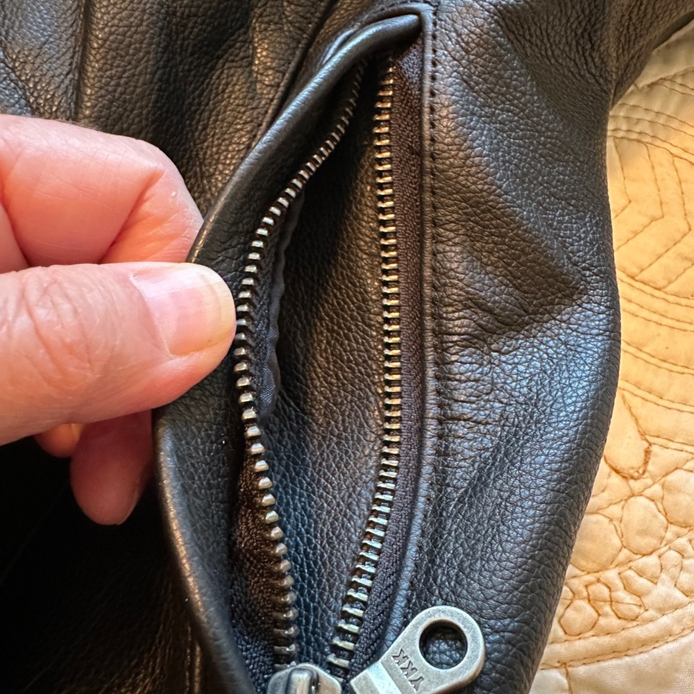Pure Victory Black Leather Jacket with White embroidered Detailing - Picture 16 of 16